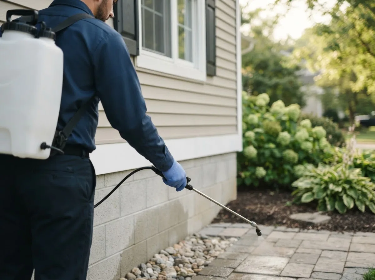 Pest control technician inspecting a home in Hollsopple, PA